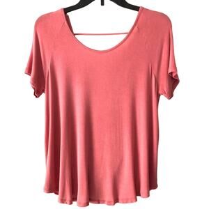 Lush Rose Dusty Pink Faux Wrap Open Back Lightweight Short Sleeve Top Shirt